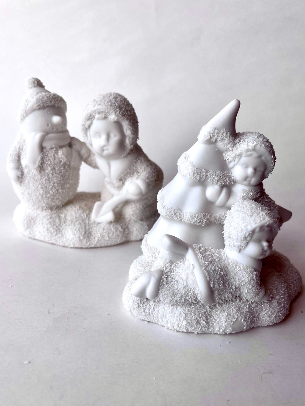 (2) White Snowy Figurines